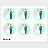 Sticker Rond M. et Mme Bride et Groom Turquoise (Feuille)