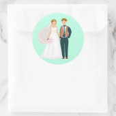 Sticker Rond M. et Mme Bride et Groom Turquoise (Sac)