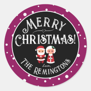 Sticker Rond M. et Mme Claus Berry Fête de Noël Cadeau enneigé