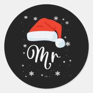 Sticker Rond M. Et Mme Claus Couples Correspondant Au Pyjama De