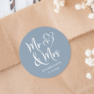 Sticker Rond M. et Mme Dusty Blue Mariage