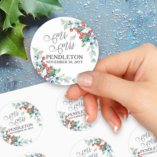 Sticker Rond M. et Mme Holly et Berries Mariage d'hiver