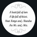 Sticker Rond M. et Mme Mariage Kisses Poème<br><div class="desc">Ce charmant autocollant rond M. et Mme présente un poème chéri personnalisé avec les noms de la mariée et du marié. Ce serait un autocollant parfait pour mettre en avant un ballotin tenant Hershey Kisses.</div>