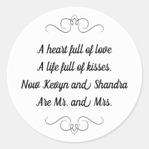 Sticker Rond M. et Mme Mariage Kisses Poème