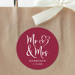 Sticker Rond M. Mme Burgundy Mariage