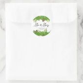 Sticker Rond M. & Mme Feuille Tropical Mariage de script (Sac)
