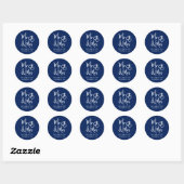 Sticker Rond M. Mme Mariage bleu de la Marine (Feuille)