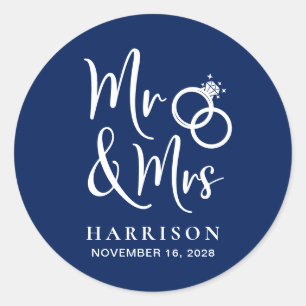 Sticker Rond M. Mme Mariage bleu de la Marine