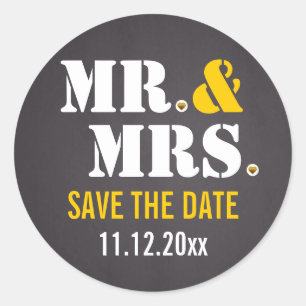 Sticker Rond M. & Mme Mariage de typographie moderne Enregistre