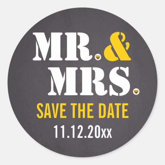 Sticker Rond M. & Mme Mariage de typographie moderne Enregistre (Devant)