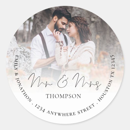 Sticker Rond M. Mme Photo Nom du retour Adresse Mariage (Devant)