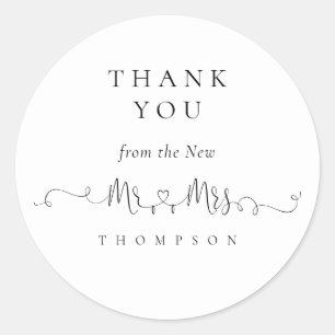 Sticker Rond M. Mme Rings Mariage de script de coeur Merci