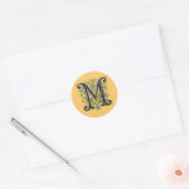 Sticker Rond M monogramme fleur d'or bleu (Enveloppe)