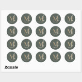 Sticker Rond M Monogramme Floral Personnalisé (Feuille)