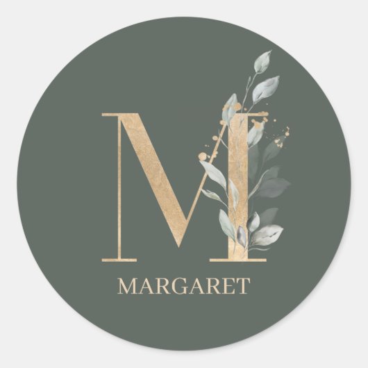 Sticker Rond M Monogramme Floral Personnalisé (Devant)