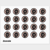 Sticker Rond M Monogramme Rose cadre de broussailles douce nupt (Feuille)