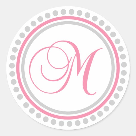 Sticker Rond M Monogramme (rose/cercle de points d'argent) (Devant)