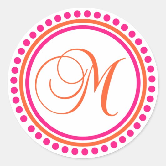 Sticker Rond M Monogramme (rose/orange cercle de points) (Devant)