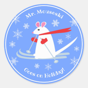 Sticker Rond M. Mouski Goes sur la souris blanche de vacances