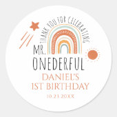 Sticker Rond M. Onederful Boho Arc-en-ciel Premier anniversaire (Devant)