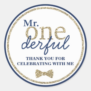 Sticker Rond M. Onederful Premier anniversaire Or et bleu