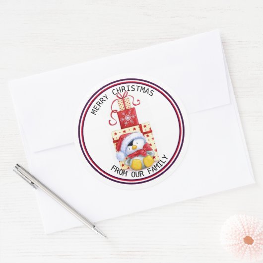 Sticker Rond M. PENGUIN Joyeux Noël, (Enveloppe)