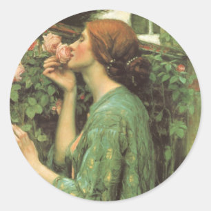 Sticker Rond Ma douce rose, ou l'âme de la rose par Waterhouse