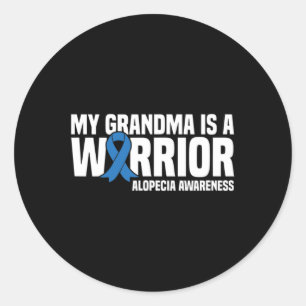 Sticker Rond Ma grand-mère est un guerrier Bleu Ruban Alopecia