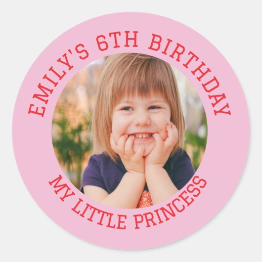Sticker Rond Ma petite princesse Joyeuse Anniversaire Nom photo (Devant)