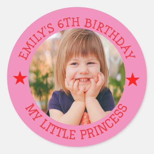 Sticker Rond Ma petite princesse Joyeuse Anniversaire Nom photo (Devant)