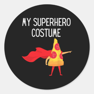 Sticker Rond Ma pizza Superhero Avec Costume Halloween Cape Fun