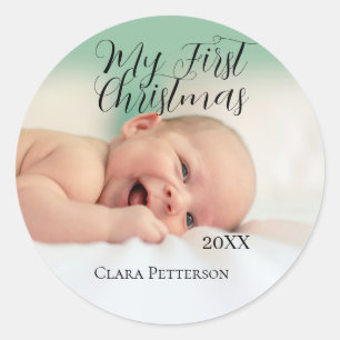 Sticker Rond Ma première photo bébé de Noël ajouter nom année m