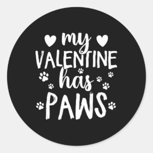 Sticker Rond Ma Saint-Valentin a des pattes Chat Chien Saint-Va