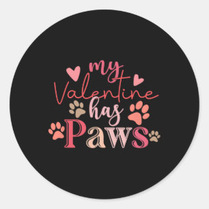 Sticker Rond Ma Saint-Valentin a des pattes Paw Dog Saint-Valen