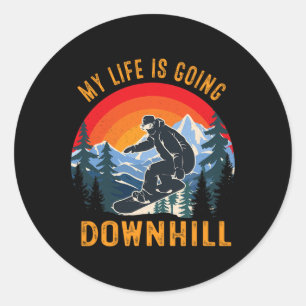 Sticker Rond Ma vie va descendre Hiver Snowboard Sport