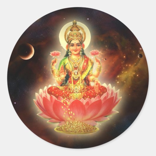 STICKER ROND MAA MAHALAXMI DEVI GODDESDS INDIENS DE RICHESSE/ F (Devant)