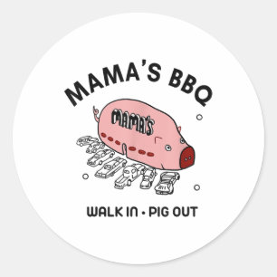 Sticker Rond Mac Mamas Bbq Marcher Dans Pig Out Sunny Summer Ca
