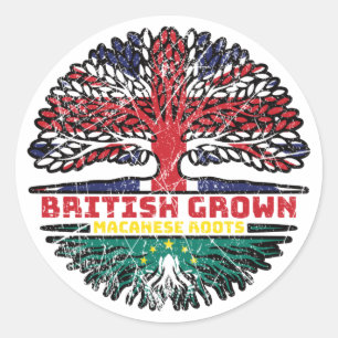 Sticker Rond Macao Macao Royaume-Uni drapeau des racines d'arbr