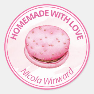 Sticker Rond Macaron Rose Aquarelle Entreprise Petite