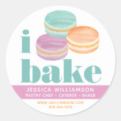Sticker Rond Macaron Turquoise Violet Orange Chef pâtissier Cui (Devant)