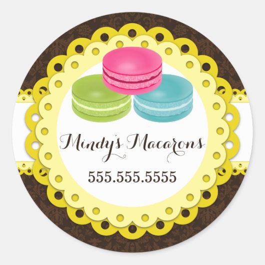 Sticker Rond Macarons Boulangerie Damask Sceau de Saint-Jacques (Devant)