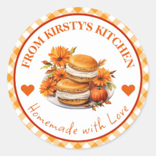 Sticker Rond Macarons de citrouille en vichy fait maison à l'aq