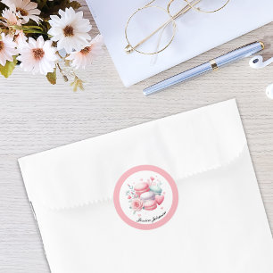 Sticker Rond Macarons et coeurs roses mignons Personnalisés