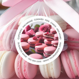 Sticker Rond Macarons Photo Personnalisé Boulangerie Blanc