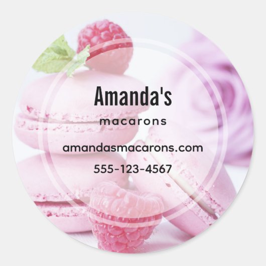 Sticker Rond Macarons roses et framboises rouges (Devant)
