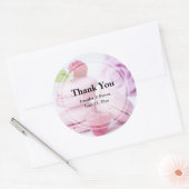 Sticker Rond Macarons roses et framboises rouges Mariage Merci (Enveloppe)