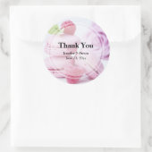 Sticker Rond Macarons roses et framboises rouges Mariage Merci (Sac)