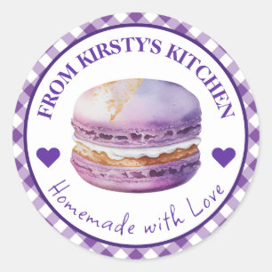 Sticker Rond Macaroon lavande gingham fait maison aquarelle