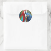 Sticker Rond Macaws rouges et bleus colorés (Sac)