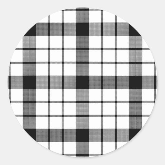 Sticker Rond MacFarlane tartan noir blanc plaid (Devant)